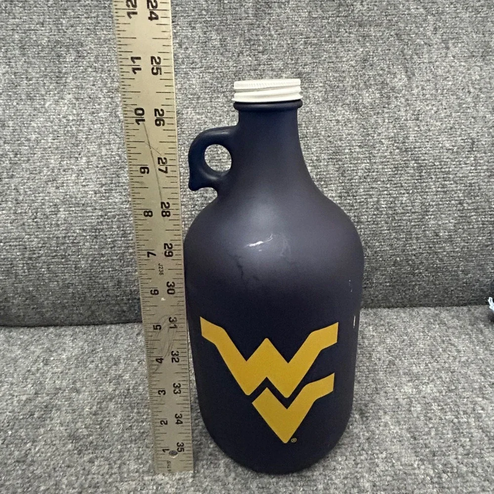 West Virginia Mountaineers WVU Matte Navy Blue Glass Growler Jug 64oz 11in